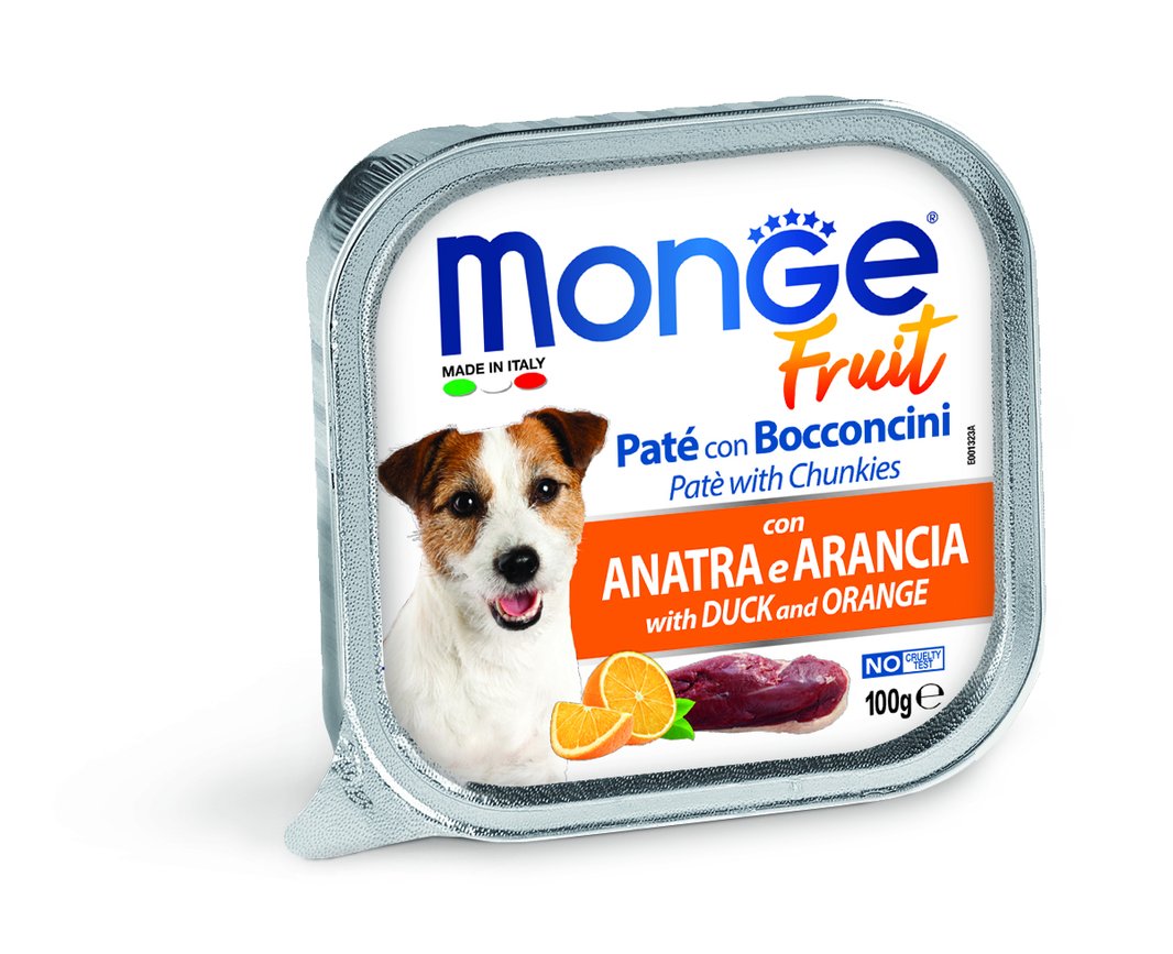 MONGE PERRO FRUIT PATO Y NARANJA ALUTRAY 100 G