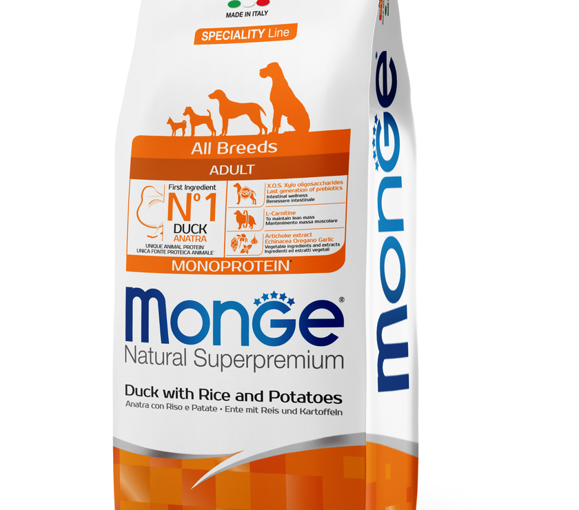 MONGE PERRO ADULTO PATO, ARROZ Y PAPA 12 KG