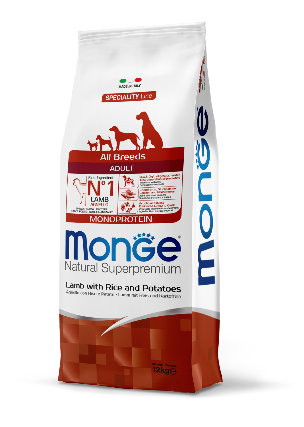 MONGE PERRO ADULTO CORDERO, ARROZ Y PAPA 12 KG