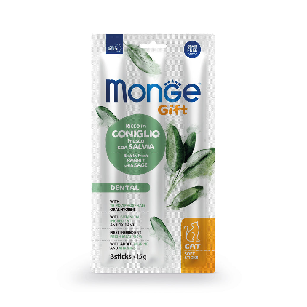 MONGE GIFT SOFT STICKS DENTAL GATO (CONEJO+SALVIA)