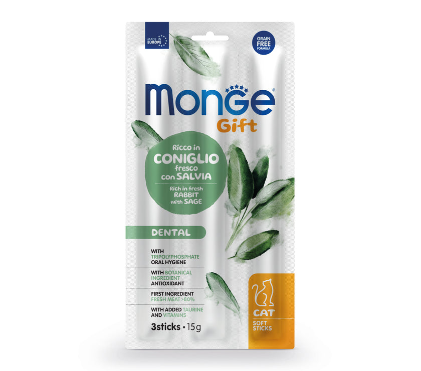 MONGE GIFT SOFT STICKS DENTAL GATO (CONEJO+SALVIA)