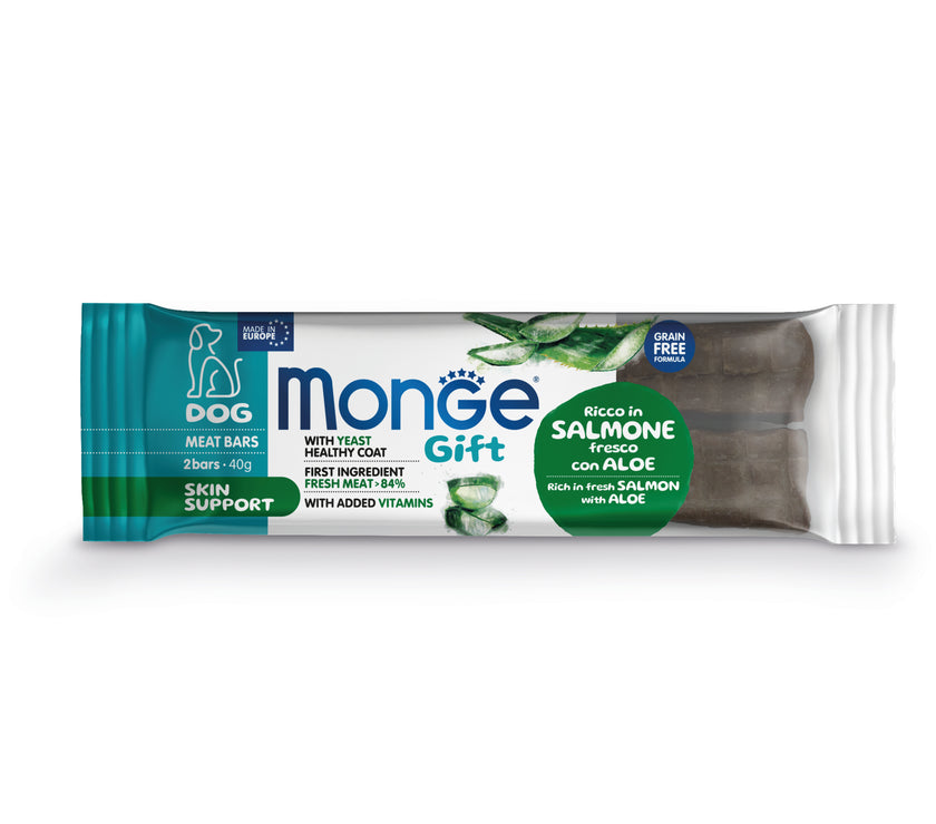 MONGE GIFT BARRA DE ALIMENTO CON SOPORTE A LA PIEL (SALMON+ALOE)