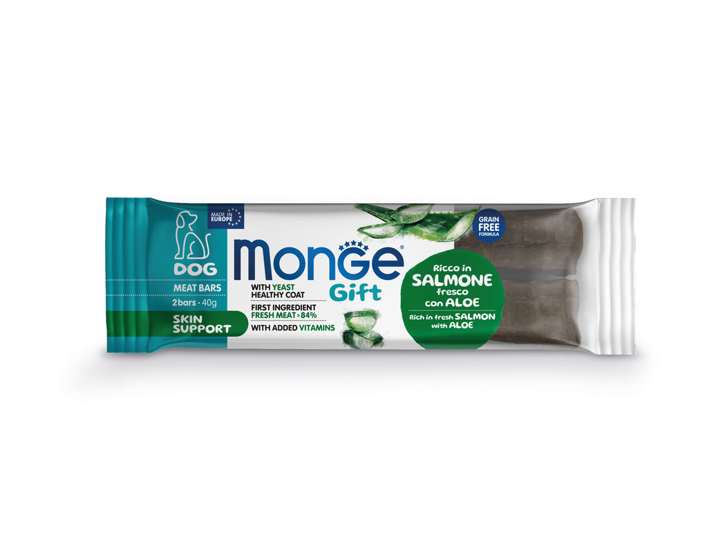 MONGE GIFT BARRA DE ALIMENTO CON SOPORTE A LA PIEL (SALMON+ALOE)