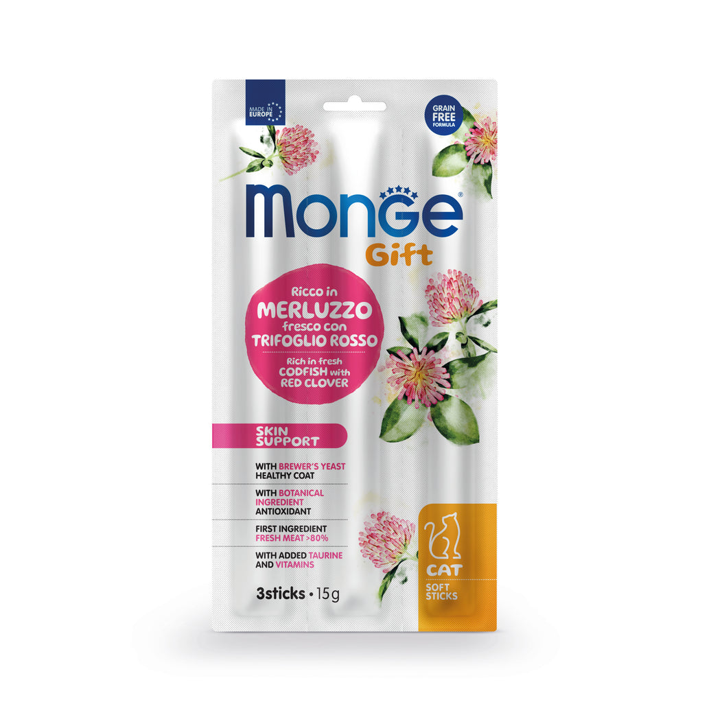 MONGE GIFT SOFT STICKS SKIN SUPPORT GATO (BACALAO+TREBOL ROJO)